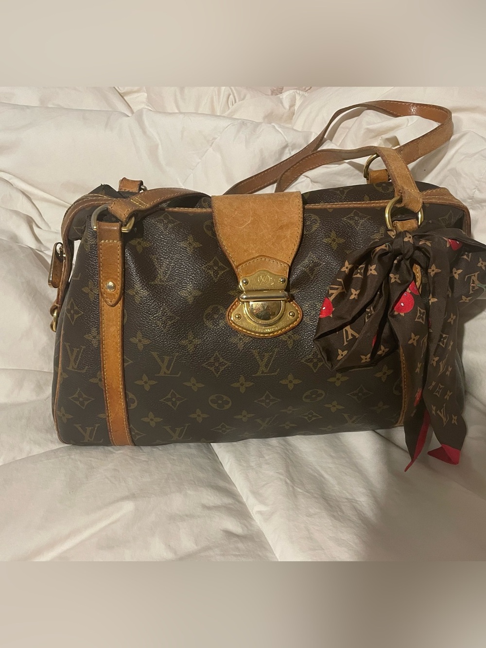 Louis Vuitton Stresa GM Monogram Shoulder Bag with Tan Leather and Gold Hardware